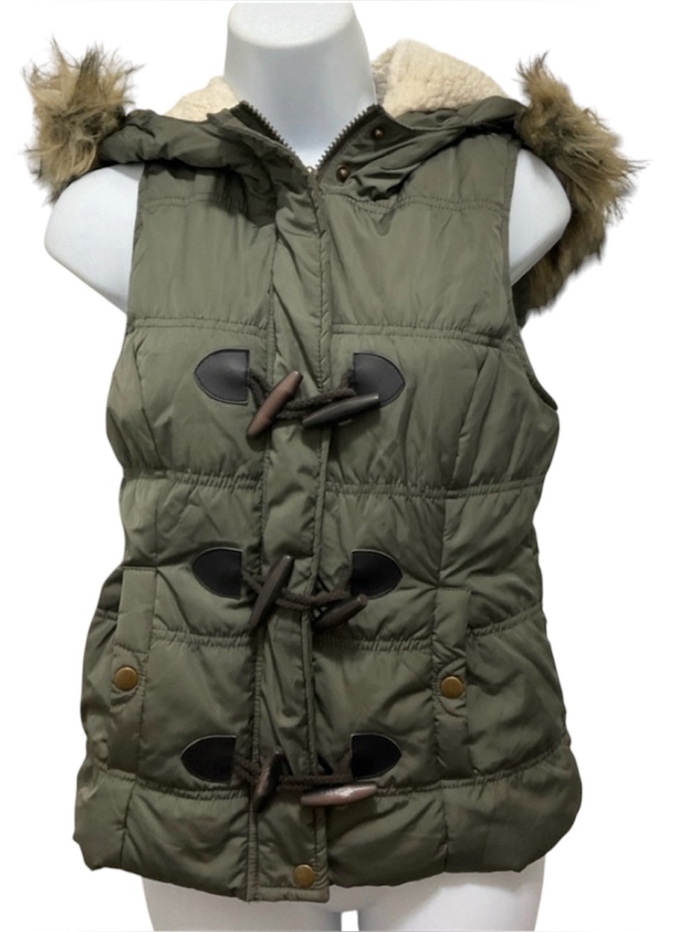 Maurices Olive Green Puffer Hoodie Vest Size Small